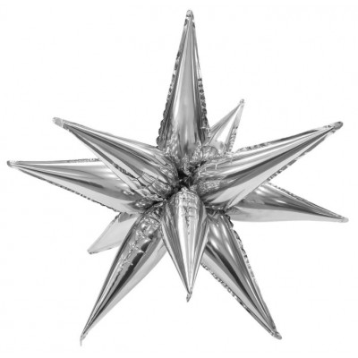 Шар 3D (26''/66 см) Звезда, Составная, Серебро, 1 шт. в уп. Agura
