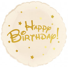 Шар (18''/46 см) Круг, Happy Birthday (золотые звезды), Бежевый, 1 шт. в уп. Falali
