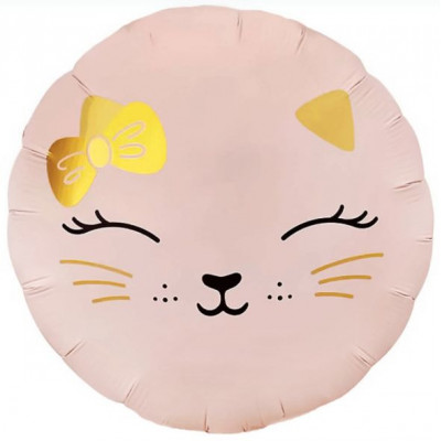 Шар (18''/46 см) Круг, Кошечка с бантом, Розовый, Сатин, 1 шт. в уп. Falali