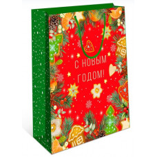 Пакет подарочный, Новогоднее ассорти, Зеленый/Красный, 42,5*33*10 см, 1 шт.