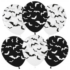 Шар (12''/30 см) Летучие мыши, Черный (299)/Прозрачный (600), кристалл, 5 ст, 25 шт. Волна веселья