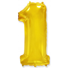 Шар (40''/102 см) Цифра, 1, Золото, 1 шт. в уп. Flexmetal