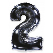Шар (40''/102 см) Цифра, 2, Черный, 1 шт. в уп. Flexmetal