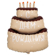 Шар (40''/102 см) Фигура, Торт, Бежевый, Сатин, 1 шт. в упак. Весёлая Затея