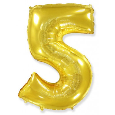 Шар (40''/102 см) Цифра, 5, Золото, 1 шт. в уп. Flexmetal