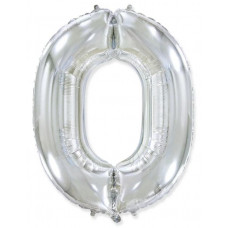 Шар (40''/102 см) Цифра, 0, Серебро, 1 шт. в уп. Flexmetal