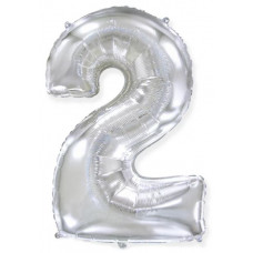 Шар (40''/102 см) Цифра, 2, Серебро, 1 шт. в уп. Flexmetal