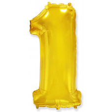 Шар (40''/102 см) Цифра, 1, Золото, 1 шт. Flexmetal