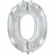 Шар (40''/102 см) Цифра, 0, Серебро, 1 шт. Flexmetal