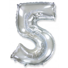 Шар (40''/102 см) Цифра, 5, Серебро, 1 шт. Flexmetal