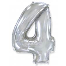 Шар (40''/102 см) Цифра, 4, Серебро, 1 шт. Flexmetal