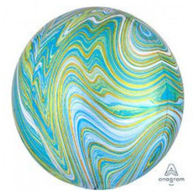 Шар (16''/41 см) Сфера 3D, Мрамор Blue Green, 1шт. Anagram