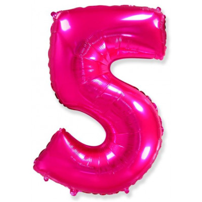 Шар (40''/102 см) Цифра, 5, Фуше, 1 шт. в уп. Flexmetal