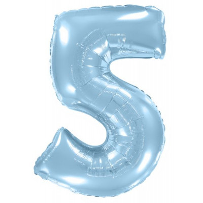 Шар (40''/102 см) Цифра, 5, Голубой, Макарунс, 1 шт. в уп. Flexmetal
