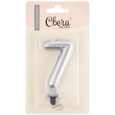 Свеча Цифра, 7 Воздушный шарик, Серебро, Металлик, 5*7 + 1 см, 1 шт. с держат.