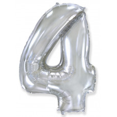 Шар (40''/102 см) Цифра, 4, Серебро, 1 шт. в уп. Flexmetal